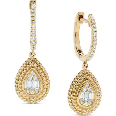 H.j. Namdar 14k Yellow Gold Diamond Pear Drop Huggie Hoop Earrings