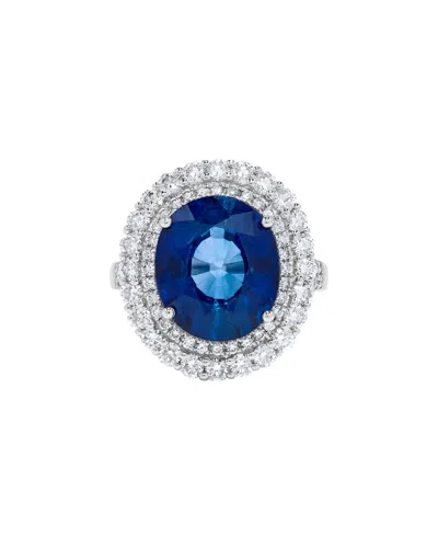 H.j. Namdar H. J. Namdar 10.23 Ct Tw Diffused Oval Shape Sapphire Double Diamond Halo Ring 18k White Gold Natura In Multi