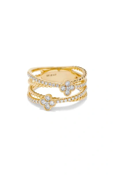 H.j. Namdar Diamond Clover Layered Ring In 14k Yellow Gold