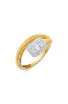 H.j. Namdar Diamond Cluster Rib Textured Bypass Ring