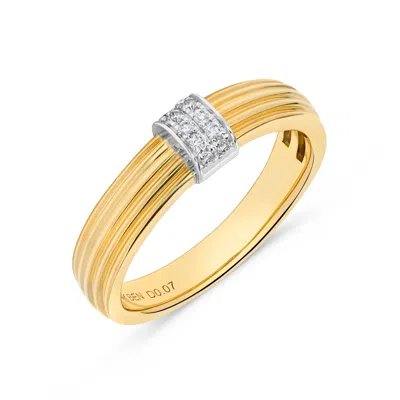 H.j. Namdar H. J. Namdar 0.07 Ct Tw Pave Diamond Textured Gold Stack Ring 14k Two Tone Gold Natural Diamonds Siz In Multi