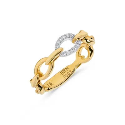 H.j. Namdar H. J. Namdar 0.07 Ct Tw Round Diamond Chain Link Stack Ring 14k Two Tone Gold Natural Diamonds In Silver