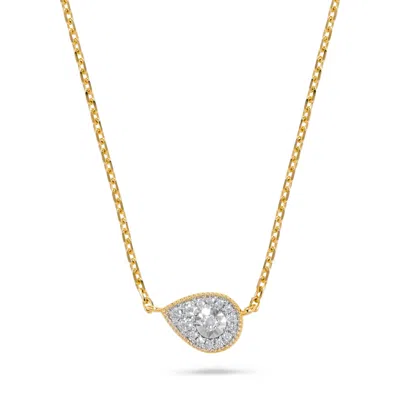 H.j. Namdar H. J. Namdar 0.08 Ct Tw Miracle Set Diamond East West Pear Halo Necklace 14k Two Tone Gold Natural D