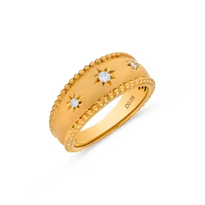 H.j. Namdar H. J. Namdar 0.09 Ct Tw Matte Gold Beaded Flushed Diamond Ring 14k Yellow Gold Natural Diamonds In Silver