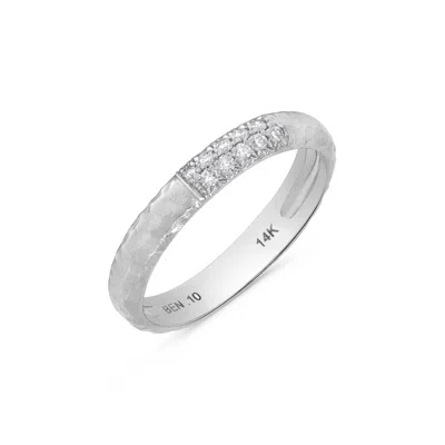 H.j. Namdar H. J. Namdar 0.1 Ct Tw Textured Matte Gold Prong Set Round Diamond Pavé Ring 14k White Gold Natural  In Silver