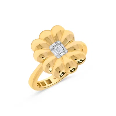 H.j. Namdar H. J. Namdar 0.12 Ct Tw Baguette Diamond Cluster Floral Gold Ring 14k Yellow Gold Natural Diamonds S
