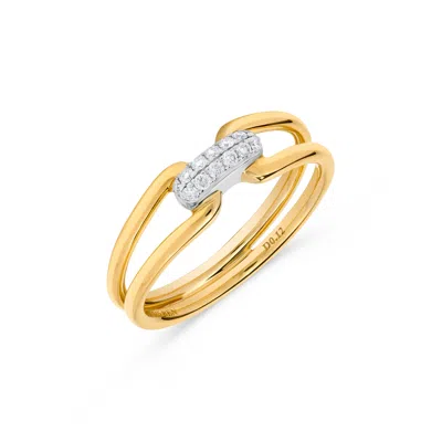 H.j. Namdar H. J. Namdar 0.12 Ct Tw Pave Diamond Link Stack Ring 14k Two Tone Gold Natural Diamonds In Silver