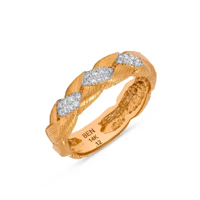 H.j. Namdar H. J. Namdar 0.12 Ct Tw Textured Matte Gold Prong Set Round Diamond Braided Stack Ring 14k Two Tone  In Silver