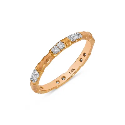 H.j. Namdar H. J. Namdar 0.14 Ct Tw Textured Matte Gold Prong Set Round Diamond Stack Ring 14k Gold Natural Diam