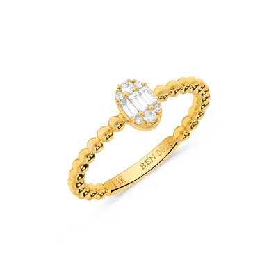 H.j. Namdar H. J. Namdar 0.15 Ct Tw Baguette Diamond Cluster Beaded Stack Ring 14k Yellow Gold Natural Diamonds In Silver