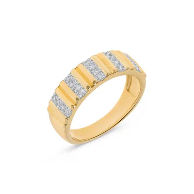 H.j. Namdar H. J. Namdar 0.15 Ct Tw Double Bar Diamond Stack Ring 14k Yellow Gold Natural Diamonds In Silver
