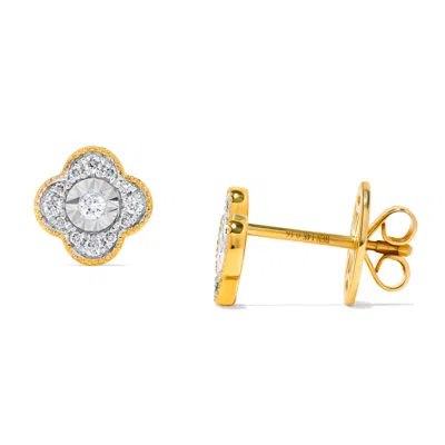 H.j. Namdar H. J. Namdar 0.15 Ct Tw Miracle Set Clover Halo Earrings 14k Two Tone Gold Natural Diamonds In Silver