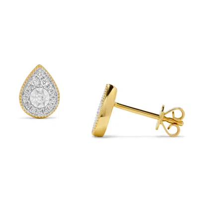 H.j. Namdar H. J. Namdar 0.15 Ct Tw Miracle Set Pear Halo Earrings 14k Two Tone Gold Natural Diamonds In Silver