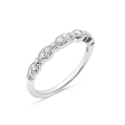 H.j. Namdar H. J. Namdar 0.15 Ct Tw Round Diamond Oval Bar Stackable Ring 14k Rose Gold Natural Diamonds In Silver