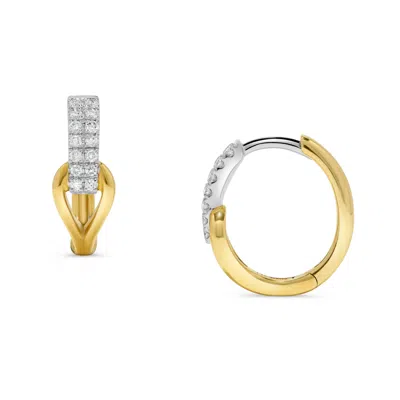 H.j. Namdar H. J. Namdar 0.16 Ct Tw Two Row Round Diamond Link Huggie Earrings 14k Two Tone Gold Natural Diamond In Silver