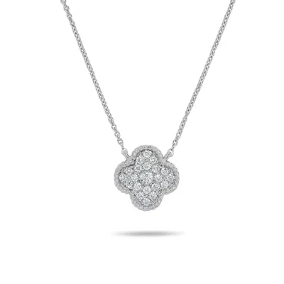 H.j. Namdar H. J. Namdar 0.17 Ct Tw Rope Edge Clover Diamond Necklace 14k White Gold Natural Diamonds In Silver