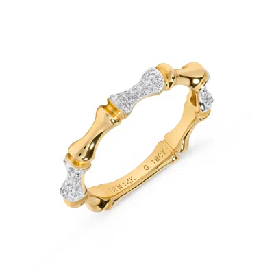 H.j. Namdar H. J. Namdar 0.18 Ct Tw Bamboo Texture Pave Diamond Stack Ring 14k Yellow Gold Natural Diamonds Size In Multi