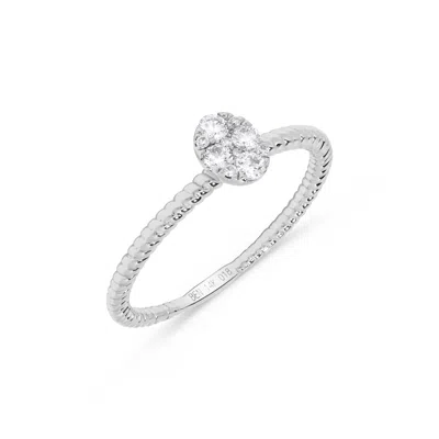 H.j. Namdar H. J. Namdar 0.18 Ct Tw Oval Shape Round Diamond Textured Stack Ring 14k White Gold Natural Diamonds In Silver