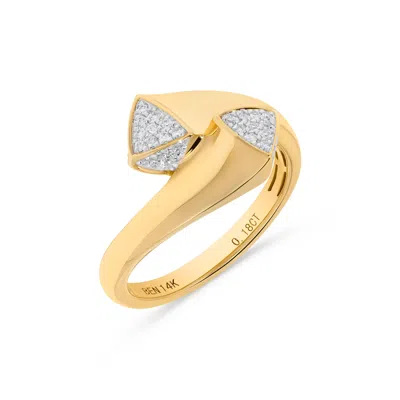 H.j. Namdar H. J. Namdar 0.18 Ct Tw Pave Diamond Double Pyramid Ring 14k Yellow Gold Natural Diamonds In Silver