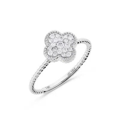 H.j. Namdar H. J. Namdar 0.18 Ct Tw Rope Edge Clover Diamond Ring 14k Yellow Gold Natural Diamonds In Silver