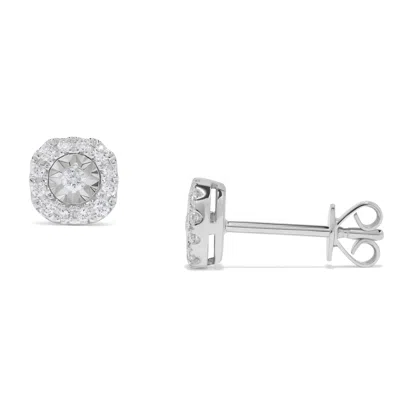 H.j. Namdar H. J. Namdar 0.19 Ct Tw Miracle Set Cushion Halo Earrings 14k White Gold Natural Diamonds In Metallic