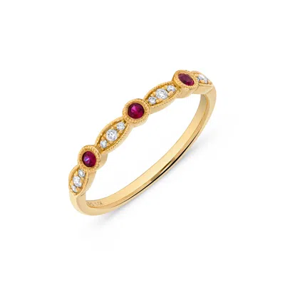 H.j. Namdar H. J. Namdar 0.19 Ct Tw Prong & Bezel Set Diamond And Ruby Stack Ring 14k Yellow Gold Natural Rubies