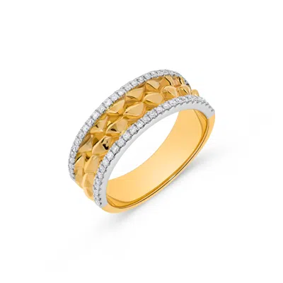 H.j. Namdar H. J. Namdar 0.2 Ct Tw Textured Gold And Diamond Channel Stack Ring 14k Two Tone Gold Natural Diamon In Orange