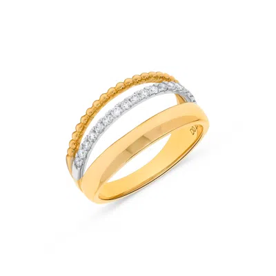 H.j. Namdar H. J. Namdar 0.25 Ct Tw Beaded Diamond Layer Ring 14k Two Tone Gold Natural Diamonds In Silver