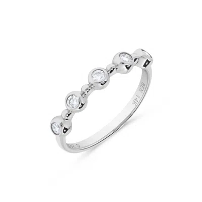 H.j. Namdar H. J. Namdar 0.25 Ct Tw Bezel Set Diamond Beaded Stack Ring 14k White Gold Natural Diamonds In Silver
