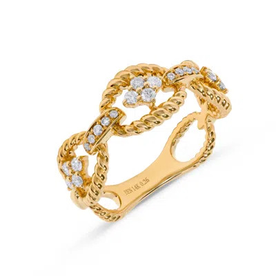 H.j. Namdar H. J. Namdar 0.26 Ct Tw Diamond Rope Link Stack Ring 14k Yellow Gold Natural Diamonds In Silver