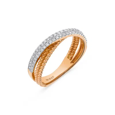 H.j. Namdar H. J. Namdar 0.27 Ct Tw Diamond And Rope Texture Crossover Ring 14k Two Tone Gold Natural Diamonds In Silver