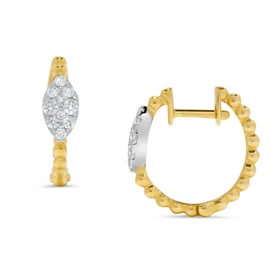 H.j. Namdar H. J. Namdar 0.27 Ct Tw Pave Diamond Marquise Beaded Huggie Earrings 14k Two Tone Gold Natural Diamo