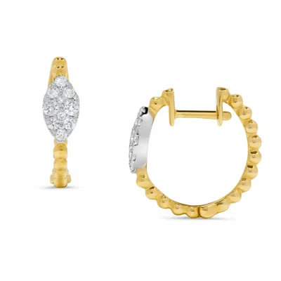 H.j. Namdar H. J. Namdar 0.27 Ct Tw Pave Diamond Marquise Beaded Huggie Earrings 14k Two Tone Gold Natural Diamo In Silver