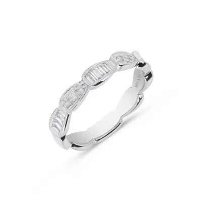 H.j. Namdar H. J. Namdar 0.29 Ct Tw Serpent Scale Baguette Diamond Stack Ring 14k White Gold Natural Diamonds Si In Metallic