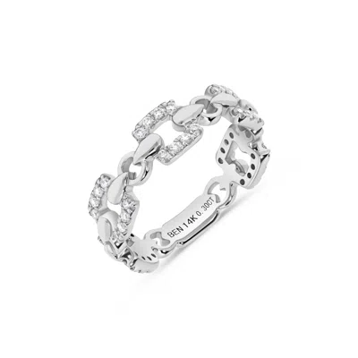 H.j. Namdar H. J. Namdar 0.3 Ct Tw Diamond Belt Link Stack Ring 14k White Gold Natural Diamonds In Silver