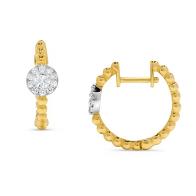 H.j. Namdar H. J. Namdar 0.3 Ct Tw Pave Diamond Circle Beaded Huggie Earrings 14k Two Tone Gold Natural Diamonds