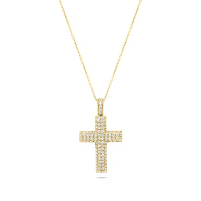 H.j. Namdar H. J. Namdar 0.3 Ct Tw Pave Round Diamond Cross Pendant Necklace 14k Yellow Gold Natural Diamonds In Multi