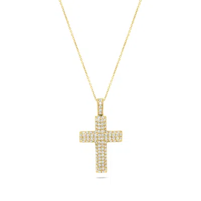 H.j. Namdar H. J. Namdar 0.3 Ct Tw Pave Round Diamond Cross Pendant Necklace 14k Yellow Gold Natural Diamonds In Silver