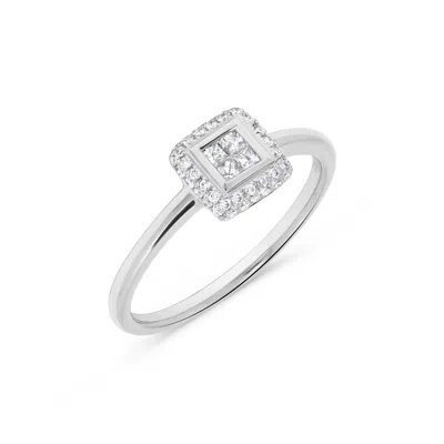H.j. Namdar H. J. Namdar 0.32 Ct Tw Princess Diamond Cluster Pave Halo Ring 14k White Gold Natural Diamonds In Silver