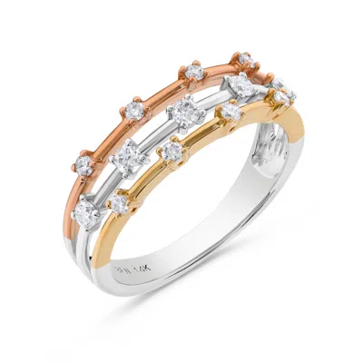 H.j. Namdar H. J. Namdar 0.34 Ct Tw 3 Tone Prong Set Diamond Ring 14k Multi Tone Gold Natural Diamonds In Silver
