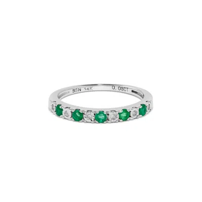 H.j. Namdar H. J. Namdar 0.35 Ct Tw Emerald And Miracle Set Diamond Stackable Ring 14k White Gold Natural Emeral In Metallic