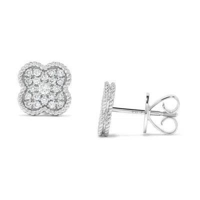 H.j. Namdar H. J. Namdar 0.35 Ct Tw Prong Round Diamond Clover Earrings 14k White Gold Natural Diamonds In Metallic