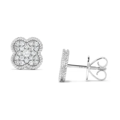 H.j. Namdar H. J. Namdar 0.35 Ct Tw Prong Round Diamond Clover Earrings 14k White Gold Natural Diamonds In Silver