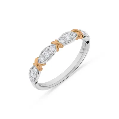 H.j. Namdar H. J. Namdar 0.35 Ct Tw Stitched Marquise Shape Round Diamond Stack Ring 14k Two Tone Gold Natural D In Silver