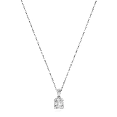 H.j. Namdar H. J. Namdar 0.36 Ct Tw Baguette Cluster Diamond Pendant Necklace 18k White Gold Natural Diamonds In Silver