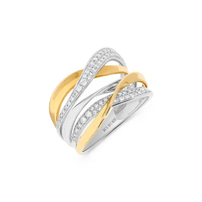 H.j. Namdar H. J. Namdar 0.36 Ct Tw Pave Diamond Crossover Layer Ring 14k Two Tone Gold Natural Diamonds In Silver
