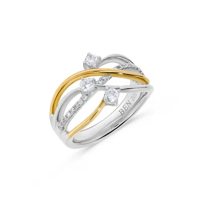 H.j. Namdar H. J. Namdar 0.37 Ct Tw 3 Stone Diamond Layer Ring 14k Two Tone Gold Natural Diamonds In Silver