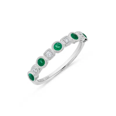 H.j. Namdar H. J. Namdar 0.37 Ct Tw Diamond And Emerald Bezel Set Stack Ring 14k White Gold Natural Emeralds And In Multi