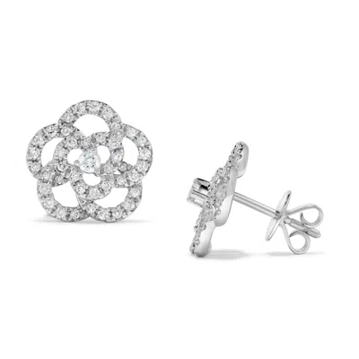 H.j. Namdar H. J. Namdar 0.37 Ct Tw Floral Diamond Studs Earrings 18k White Gold Natural Diamonds In Silver