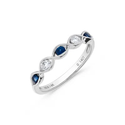 H.j. Namdar H. J. Namdar 0.37 Ct Tw Milgrain Channel Set Round Diamond And Sapphire Stack Ring 14k White Gold Na In Blue
